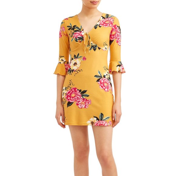 No Boundaries | Dresses | Yellow Dress With Pink Flowers | Poshmark
